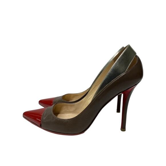 RARE Louboutin Red & Brown Pumps Size 35 (5) - Picture 1 of 8